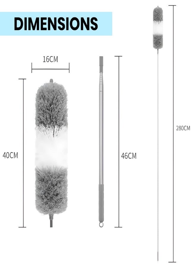 Maxoshine Microfiber Feather Duster | Bendable & Extendable Fan Cleaning Duster | Home Tools Cleaning for High Ceiling Windows Furniture | 100 Inch (Grey & White) - Image 2